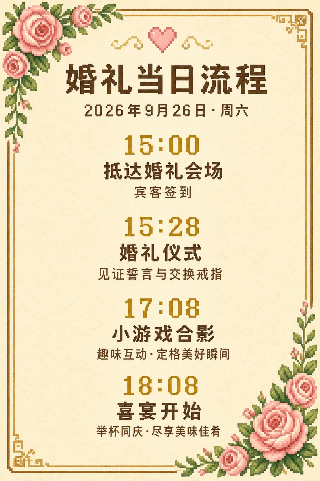 婚礼当日流程卡